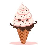 Design of Cute Chocolate Cone Ice Cream Cartoon Character with Happy Expression vector