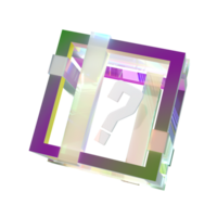 3d question mark symbol in glass box with rainbow colors abstract background. FAQ or frequently asked questions concept, 3d illustration render png