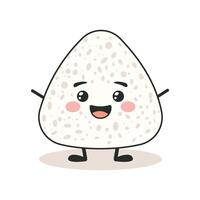 Cute Triangle Onigiri White Rice Japanese Food Cartoon Character with Smile Expression vector