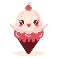 Design of Cute Cherry Cone Ice Cream Cartoon Character with Happy Expression vector