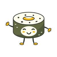 Cute Sushi Roll Japanese Food Cartoon Character with Happy Expression vector
