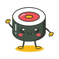 Cute Sushi Roll Japanese Food Cartoon Character with Happy Expression vector