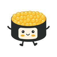 Cute Sushi Roll Japanese Food Cartoon Character with Happy Expression vector