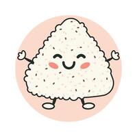 Cute Triangle Onigiri White Rice Japanese Food Cartoon Character with Smile Expression vector