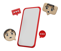 3d social media with emoji, chat bubble talk isolated. mockup smartphone concept. 3d social network render illustration png