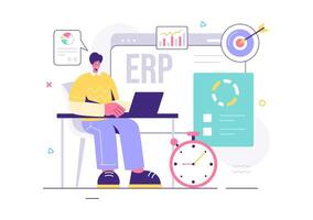 ERP Enterprise Resource Planning System Illustration with Business Integration, Productivity, and Company Enhancement on a Flat Background vector