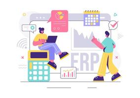 ERP Enterprise Resource Planning System Illustration with Business Integration, Productivity, and Company Enhancement on a Flat Background vector