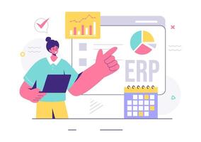 ERP Enterprise Resource Planning System Illustration with Business Integration, Productivity, and Company Enhancement on a Flat Background vector