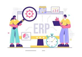 ERP Enterprise Resource Planning System Illustration with Business Integration, Productivity, and Company Enhancement on a Flat Background vector