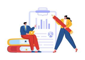 Business Audit Documents Illustration with Charts, Accounting, Calculations, and Financial Report Analytics on a Flat Cartoon Background vector