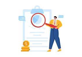 Business Audit Documents Illustration with Charts, Accounting, Calculations, and Financial Report Analytics on a Flat Cartoon Background vector