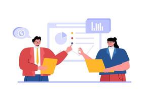 Business Audit Documents Illustration with Charts, Accounting, Calculations, and Financial Report Analytics on a Flat Cartoon Background vector