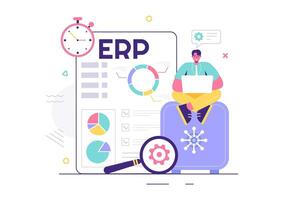 ERP Enterprise Resource Planning System Illustration with Business Integration, Productivity, and Company Enhancement on a Flat Background vector