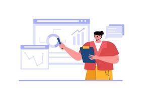 Business Audit Documents Illustration with Charts, Accounting, Calculations, and Financial Report Analytics on a Flat Cartoon Background vector