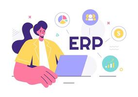 ERP Enterprise Resource Planning System Illustration with Business Integration, Productivity, and Company Enhancement on a Flat Background vector