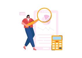 Business Audit Documents Illustration with Charts, Accounting, Calculations, and Financial Report Analytics on a Flat Cartoon Background vector
