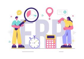 ERP Enterprise Resource Planning System Illustration with Business Integration, Productivity, and Company Enhancement on a Flat Background vector