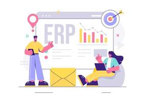 ERP Enterprise Resource Planning System Illustration with Business Integration, Productivity, and Company Enhancement on a Flat Background vector