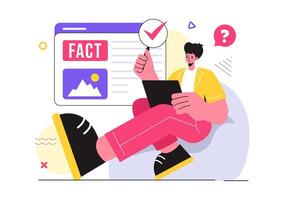 Fact or Fake Check News Illustration with Myths vs Facts for Thorough Verification and Evidence Comparison in a Flat Cartoon Style Background vector