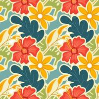 Floral Seamless Pattern Design Illustration with Blooming Branches and Leaf Flower in Hand-Drawn Cartoon Style Template vector