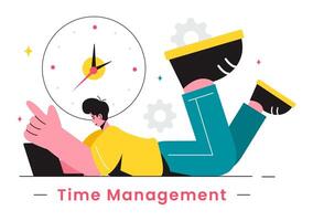 Illustration of Time Management with Clock Controls and Task Planning, Training Activities, and Schedule in a Flat Cartoon Style Background vector