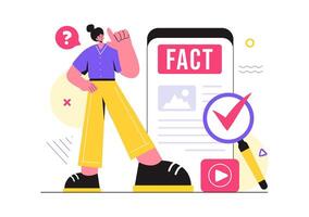 Fact or Fake Check News Illustration with Myths vs Facts for Thorough Verification and Evidence Comparison in a Flat Cartoon Style Background vector
