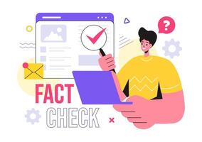 Fact or Fake Check News Illustration with Myths vs Facts for Thorough Verification and Evidence Comparison in a Flat Cartoon Style Background vector