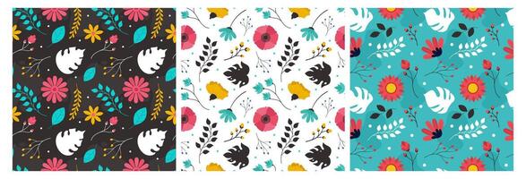Floral Seamless Pattern Design Illustration with Blooming Branches and Leaf Flower in Hand-Drawn Cartoon Style Template vector