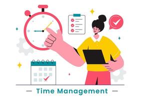 Illustration of Time Management with Clock Controls and Task Planning, Training Activities, and Schedule in a Flat Cartoon Style Background vector