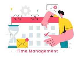 Illustration of Time Management with Clock Controls and Task Planning, Training Activities, and Schedule in a Flat Cartoon Style Background vector
