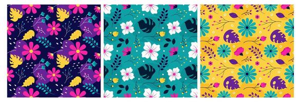 Floral Seamless Pattern Design Illustration with Blooming Branches and Leaf Flower in Hand-Drawn Cartoon Style Template vector