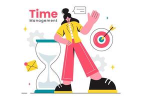 Illustration of Time Management with Clock Controls and Task Planning, Training Activities, and Schedule in a Flat Cartoon Style Background vector