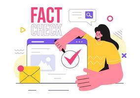 Fact or Fake Check News Illustration with Myths vs Facts for Thorough Verification and Evidence Comparison in a Flat Cartoon Style Background vector