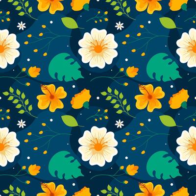 Floral Seamless Pattern Design Illustration with Blooming Branches and Leaf Flower in Hand-Drawn Cartoon Style Template