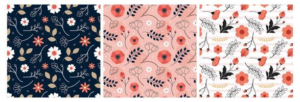 Floral Seamless Pattern Design Illustration with Blooming Branches and Leaf Flower in Hand-Drawn Cartoon Style Template vector