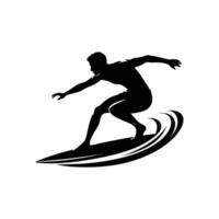 Silhouette of a Man Surfing on a Wave - High-Quality Illustration of Surfing in Black and White vector