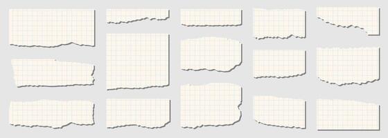 A collection of torn, white, colored, torn, and shredded paper scraps. vector