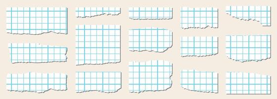 A collection of torn, white, colored, torn, and shredded paper scraps. vector