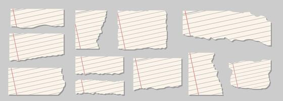 A collection of torn, white, colored, torn, and shredded paper scraps. vector