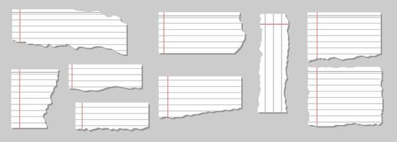 A collection of torn, white, colored, torn, and shredded paper scraps. vector