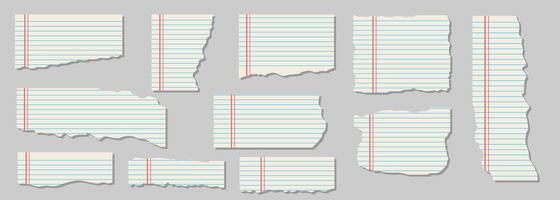 A collection of torn, white, colored, torn, and shredded paper scraps. vector
