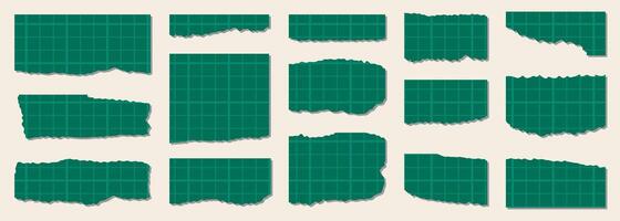 A collection of torn, white, colored, torn, and shredded paper scraps. vector