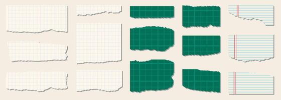 A collection of torn, white, colored, torn, and shredded paper scraps. vector