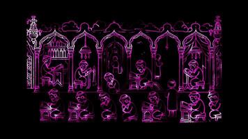 Glowing looping Rosh Hashanah day Introspection and repentance during the High Holy Days. shapes neon frame effect, black background. video