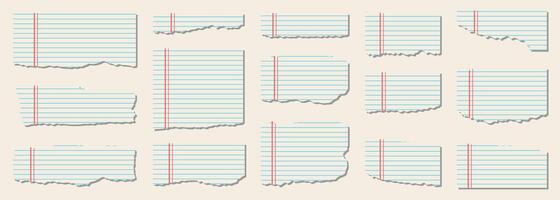A collection of torn, white, colored, torn, and shredded paper scraps. vector