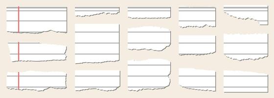 A collection of torn, white, colored, torn, and shredded paper scraps. vector