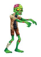 Lurching zombie with exposed brain character illustration. cartoon isolated on white background vector