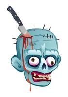 Zombie head with a knife stuck in it. cartoon illustration isolated on white background vector