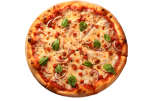 Pizza with bacon, mozzarella and tomato on transparent background png