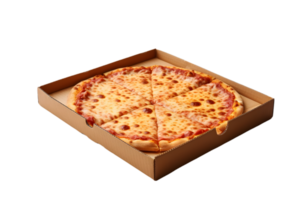 Pizza in a cardboard box on transparent background png